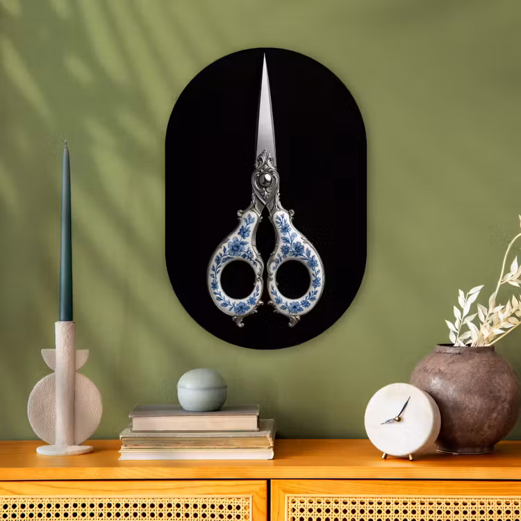 Schaar - Delfts blauw - Zwart Wandcirkel Ovaal Forex klein -sfeer2