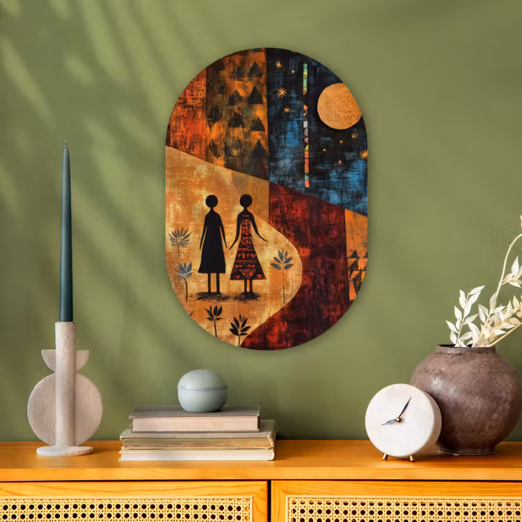 Silhouetten - Abstract - Zon - Maan Wandcirkel Ovaal Forex klein -sfeer2