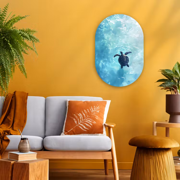 Schildpad - Zee - Blauw - Schittering Wandcirkel Ovaal Forex klein -sfeer4