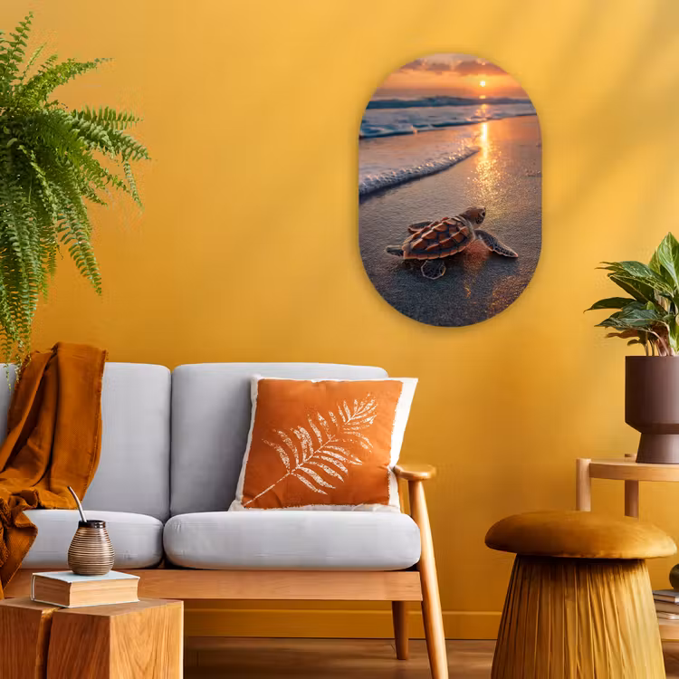 Schildpad - strand - Zonsondergang Wandcirkel Ovaal Forex klein -sfeer4