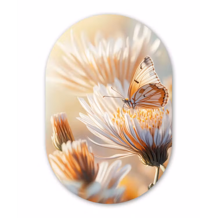 Vlinder - Bloem - Oranje Wandcirkel Ovaal Forex klein -3d