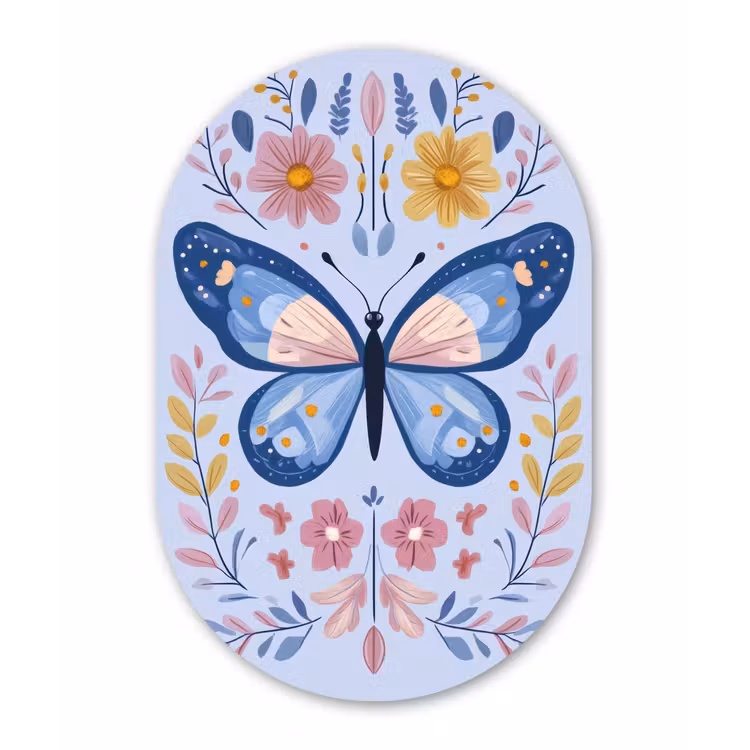 Vlinder - Lichtblauw - Sierlijk - Bloemen Wandcirkel Ovaal Forex klein -3d