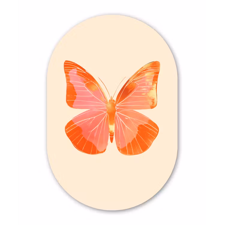 Vlinder - Minimalistisch - Roze Wandcirkel Ovaal Forex klein -3d
