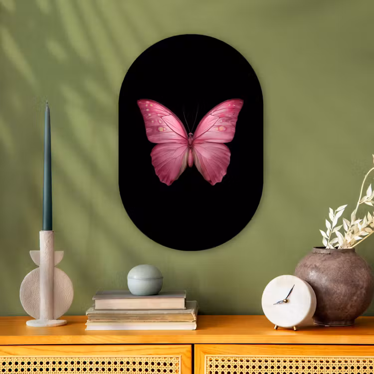 Vlinder - roze - Elegant Wandcirkel Ovaal Forex klein -sfeer2