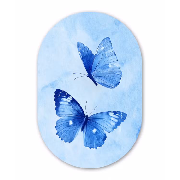 Vlinders - Sierlijk - Blauw Wandcirkel Ovaal Forex klein -3d