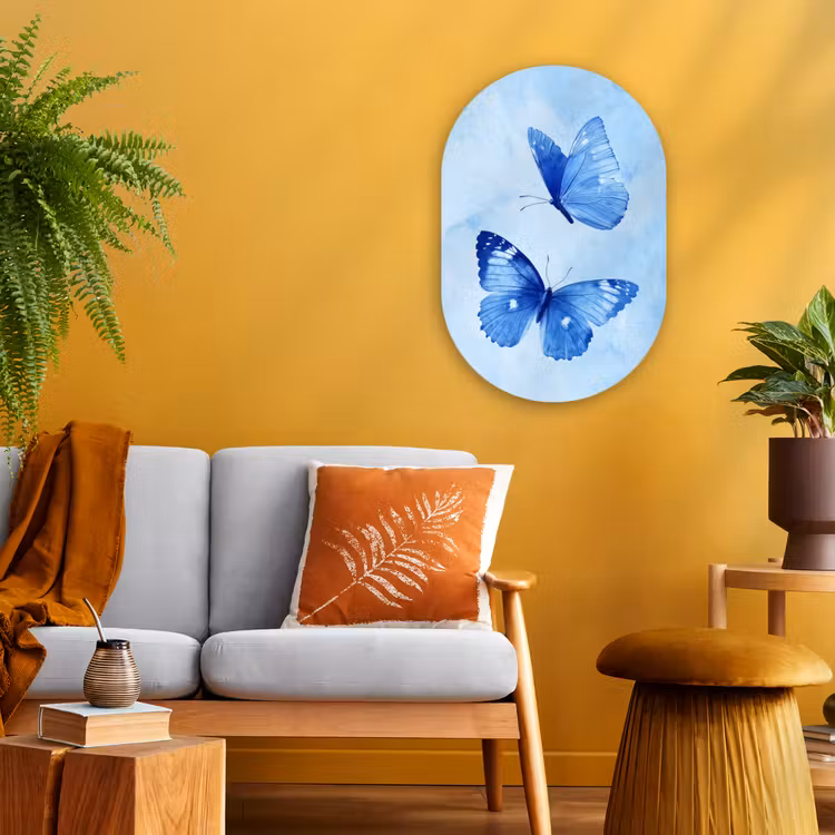 Vlinders - Sierlijk - Blauw Wandcirkel Ovaal Forex klein -sfeer4