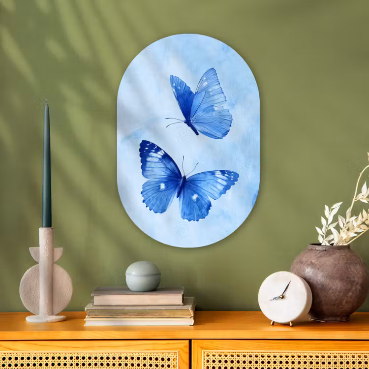 Vlinders - Sierlijk - Blauw Wandcirkel Ovaal Forex klein -sfeer2