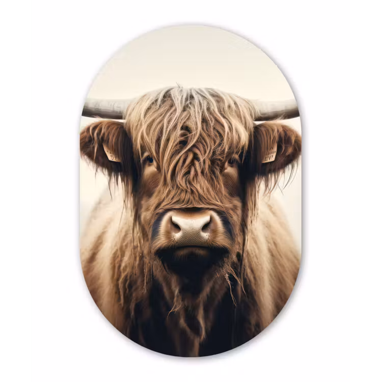 Schotse hooglander - Hoorns - Landschap Wandcirkel Ovaal Forex klein -3d