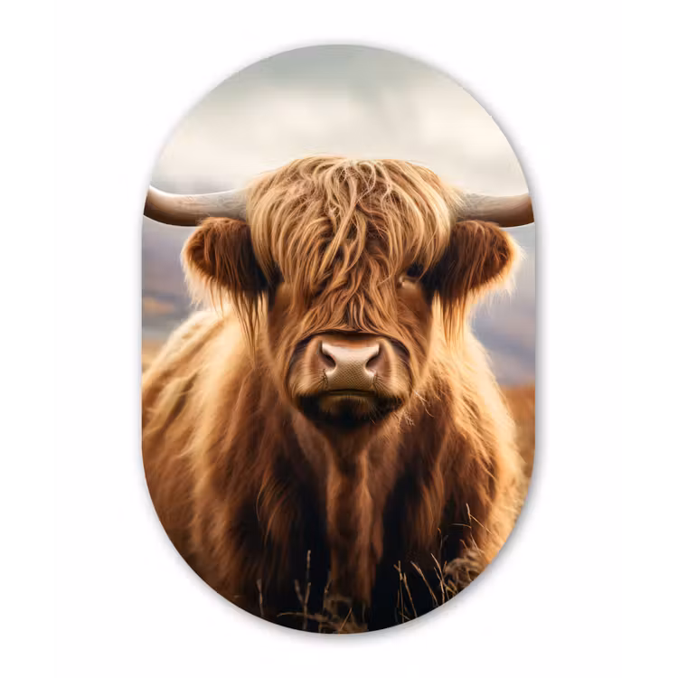Schotse hooglander - Landschap - Dier Wandcirkel Ovaal Forex klein -3d