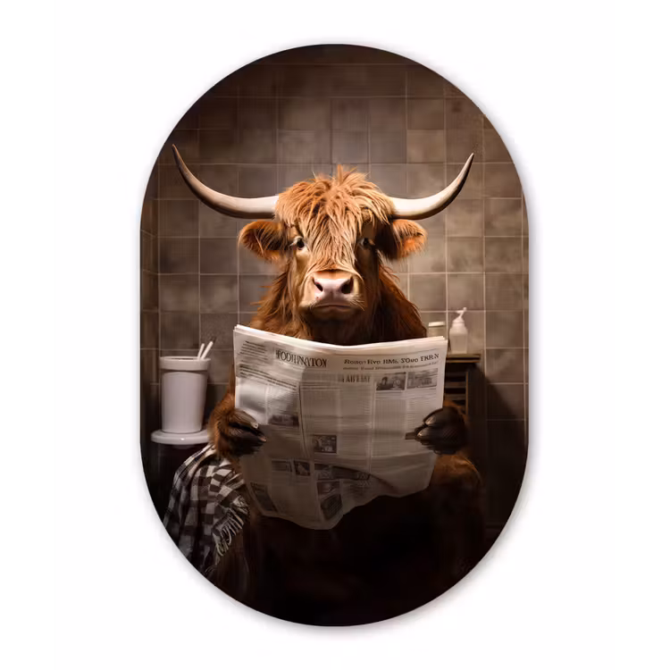 Schotse hooglander - Krant - Toilet Wandcirkel Ovaal Forex klein -3d
