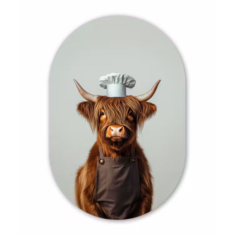 Schotse Hooglander - Bruin - Hoorns - Kokskleding Wandcirkel Ovaal Forex klein -3d