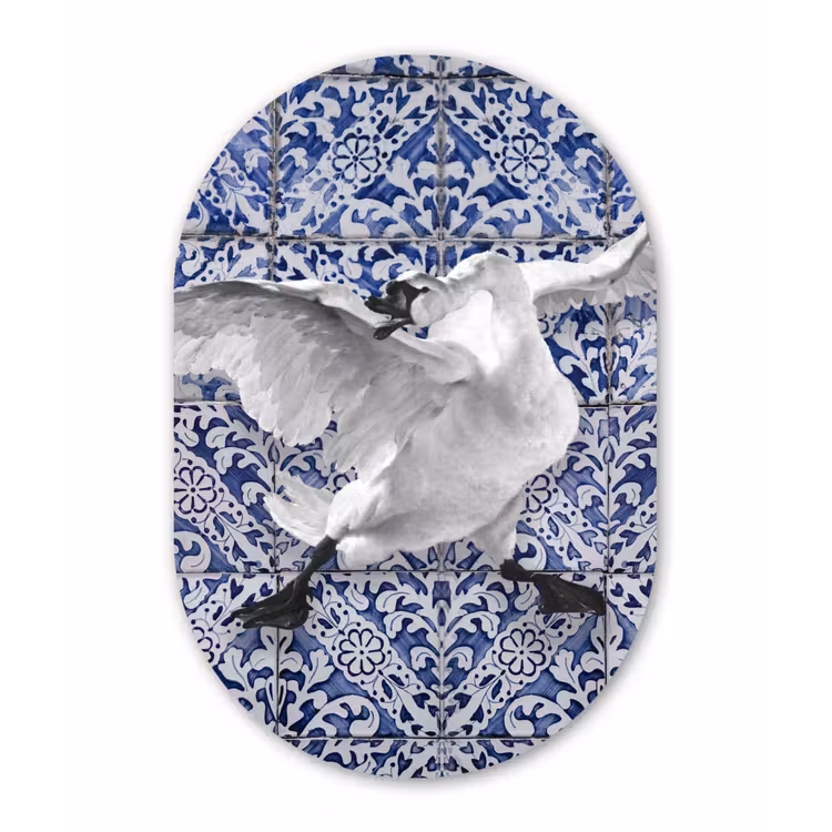 Zwaan - Kunst - Delfts blauw - Schilderij - Oude meesters Wandcirkel Ovaal Forex klein -3d