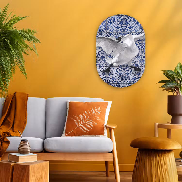 Zwaan - Kunst - Delfts blauw - Schilderij - Oude meesters Wandcirkel Ovaal Forex klein -sfeer4