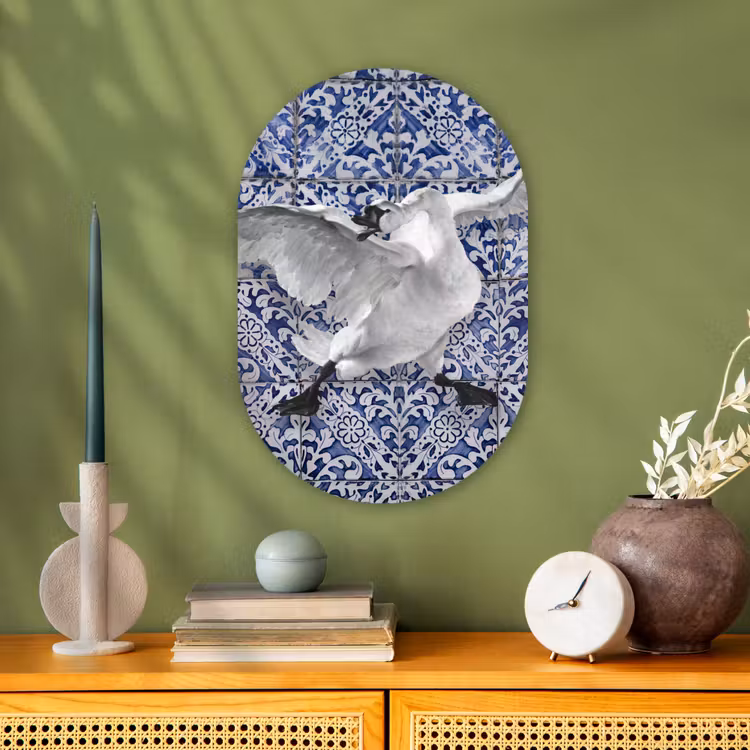 Zwaan - Kunst - Delfts blauw - Schilderij - Oude meesters Wandcirkel Ovaal Forex klein -sfeer2