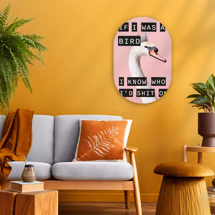 Zwaan - Vogel - Decoratie - Roze Wandcirkel Ovaal Forex klein -sfeer4