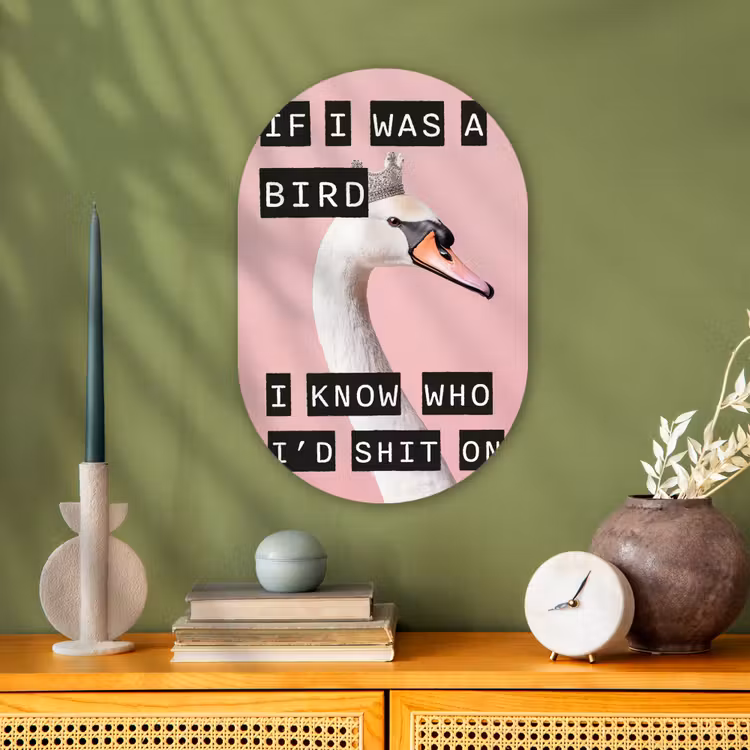 Zwaan - Vogel - Decoratie - Roze Wandcirkel Ovaal Forex klein -sfeer2