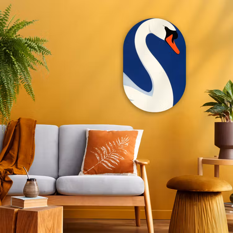 Zwaan - Wit - Snavel - Illustratie Wandcirkel Ovaal Forex klein -sfeer4