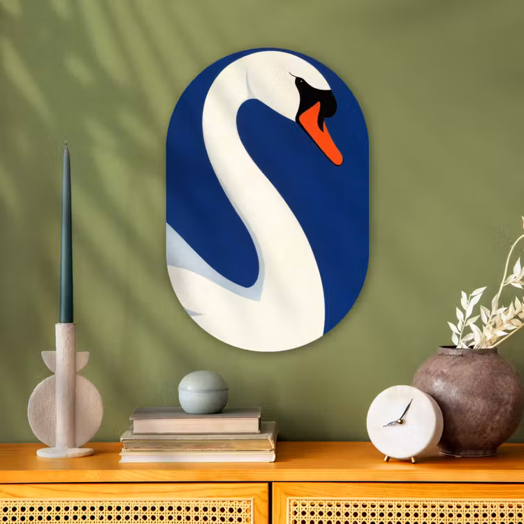 Zwaan - Wit - Snavel - Illustratie Wandcirkel Ovaal Forex klein -sfeer2