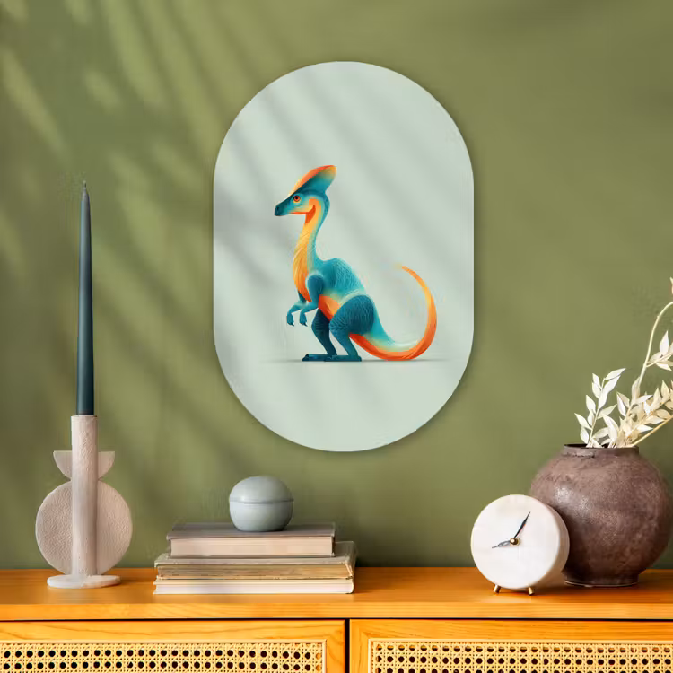 Staart - Dino - Minimalistisch - Blauw Wandcirkel Ovaal Forex klein -sfeer2
