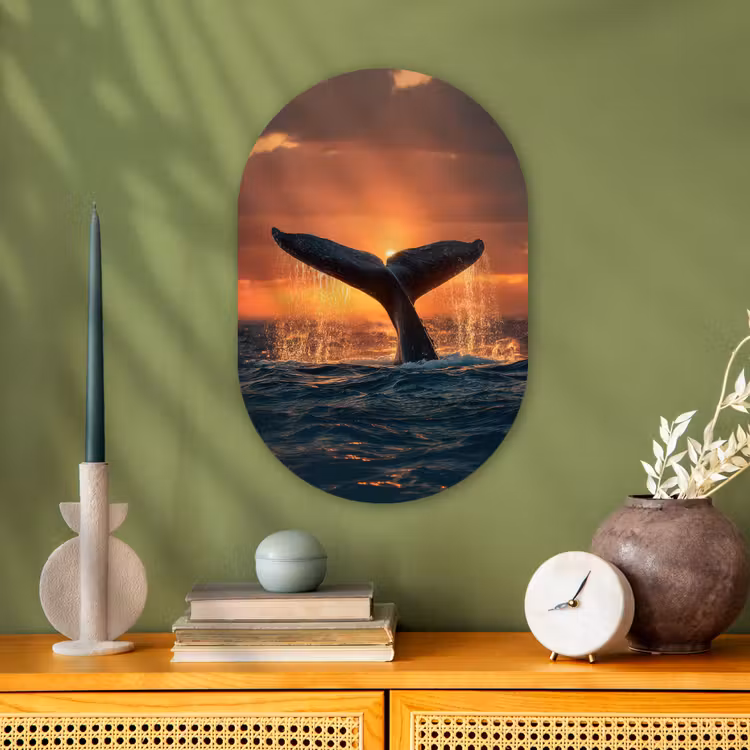 Walvis staart - Water - Zonsondergang Wandcirkel Ovaal Forex klein -sfeer2