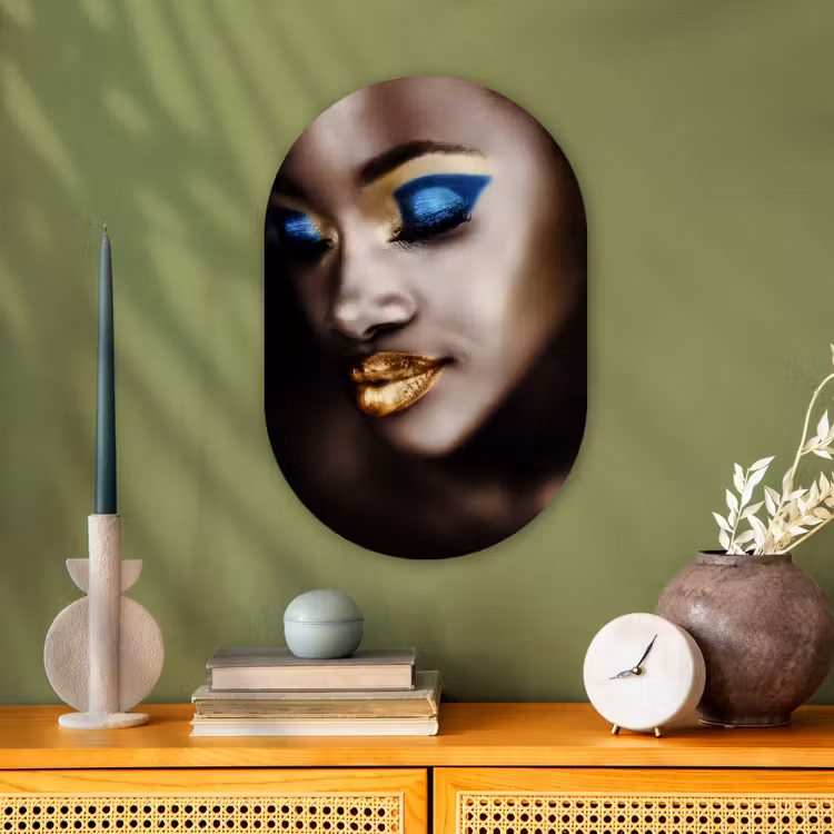 Black and Gold - Vrouw - Make up Wandcirkel Ovaal Forex klein -sfeer2
