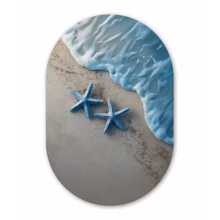 Zeesterren - Zand - Zee - Blauw Wandcirkel Ovaal Forex klein -3d