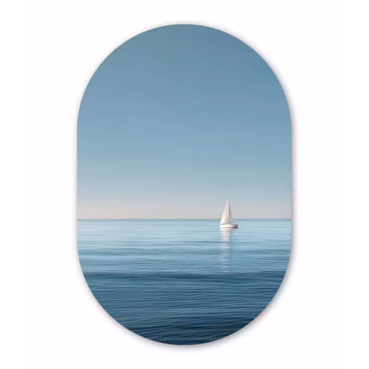 Zeilbootje - Kalme zee - Helderblauwe hemel Wandcirkel Ovaal Forex klein -3d