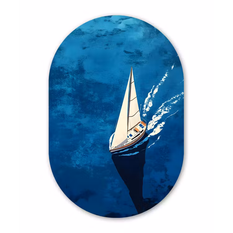 Zeilboot - Water - Abstract - Schaduw Wandcirkel Ovaal Forex klein -3d