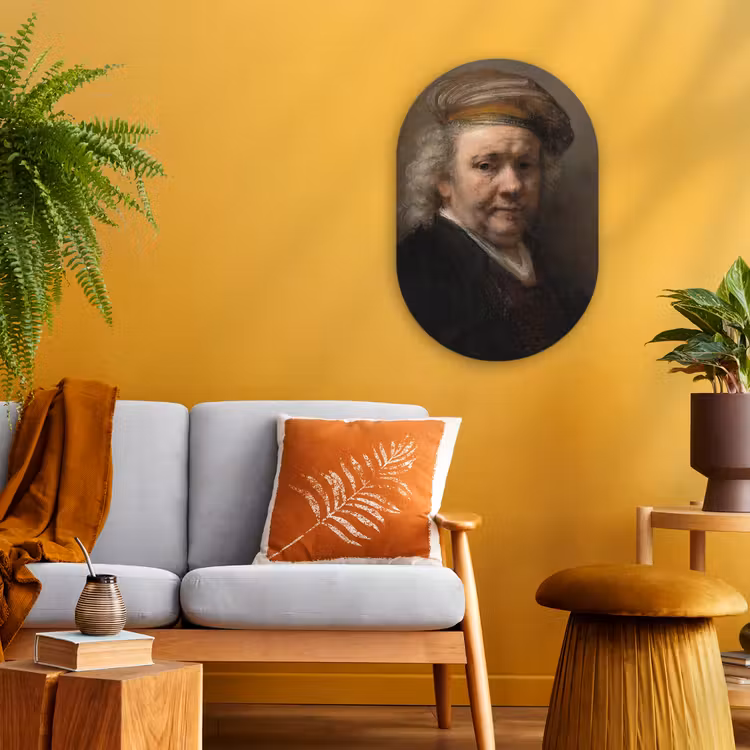 Zelfportret - Schilderij van Rembrandt van Rijn Wandcirkel Ovaal Forex klein -sfeer4