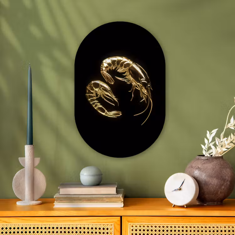 Garnalen - Zwart - Goud - Dieren Wandcirkel Ovaal Forex klein -sfeer2