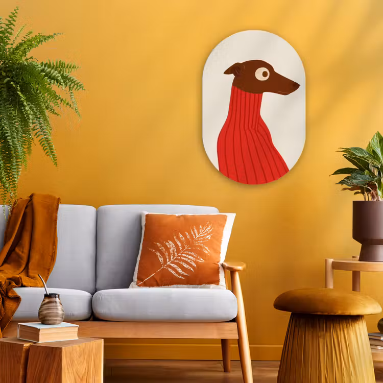 Silhouet - Hond - Trui - Rood Wandcirkel Ovaal Forex klein -sfeer4
