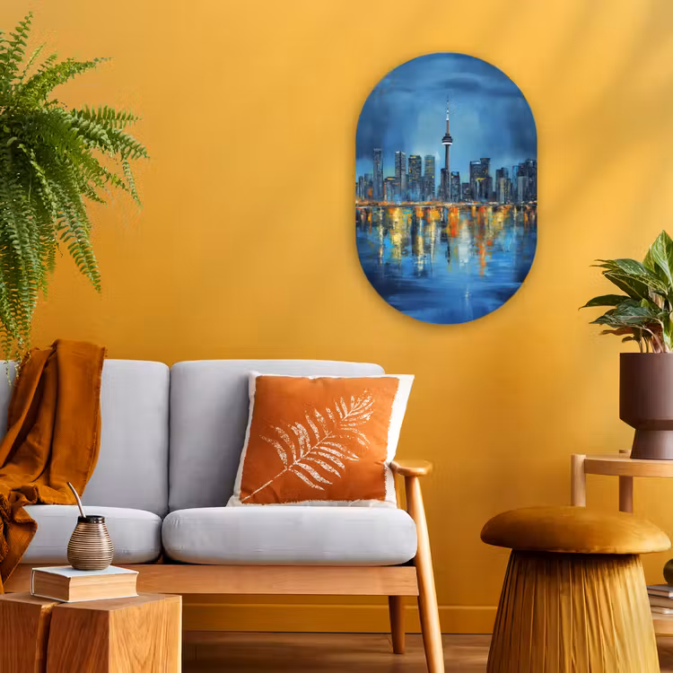 Skyline Toronto - Water - Stadslichten - Toren Wandcirkel Ovaal Forex klein -sfeer4