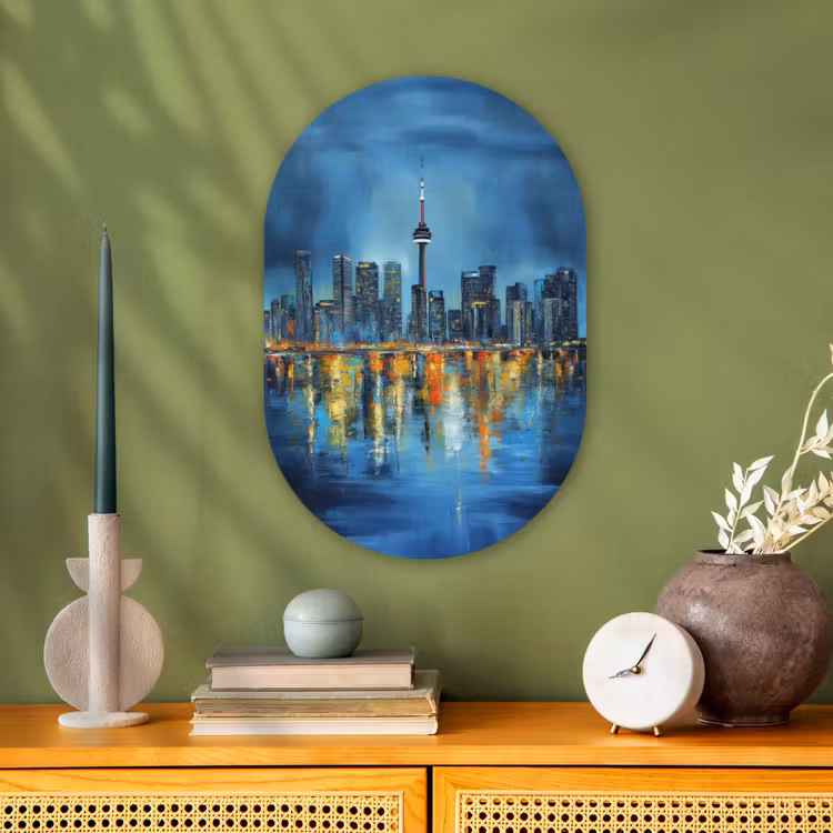 Skyline Toronto - Water - Stadslichten - Toren Wandcirkel Ovaal Forex klein -sfeer2