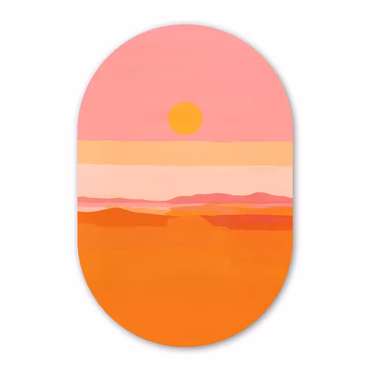 Zon - Abstract - Landschap - Oranje Wandcirkel Ovaal Forex klein -3d
