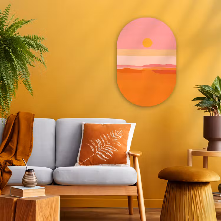 Zon - Abstract - Landschap - Oranje Wandcirkel Ovaal Forex klein -sfeer4