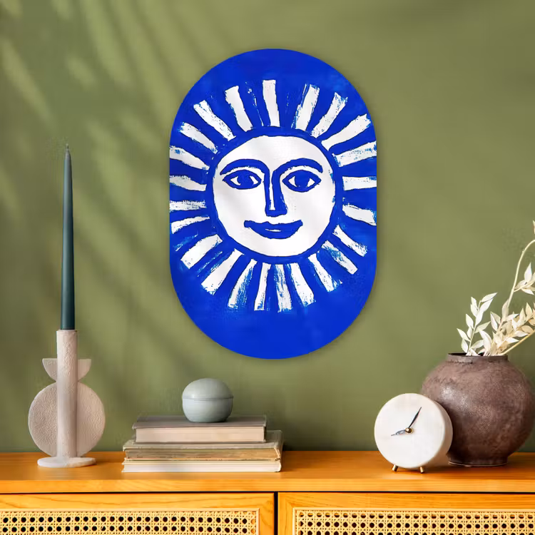 Zon - Gezicht - Penseelstructuur - Blauw Wandcirkel Ovaal Forex klein -sfeer2