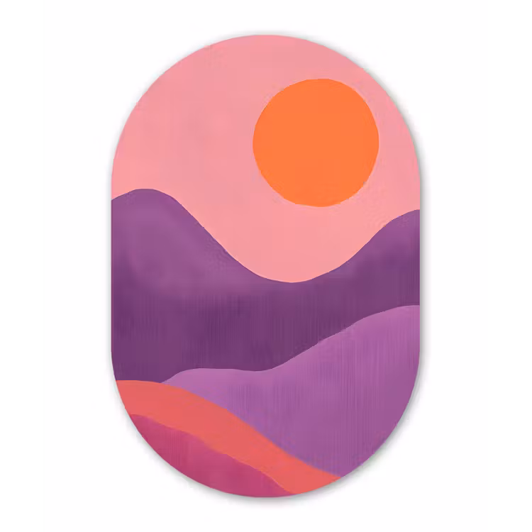 Zon - Heuvels - Paars - Abstract Wandcirkel Ovaal Forex klein -3d