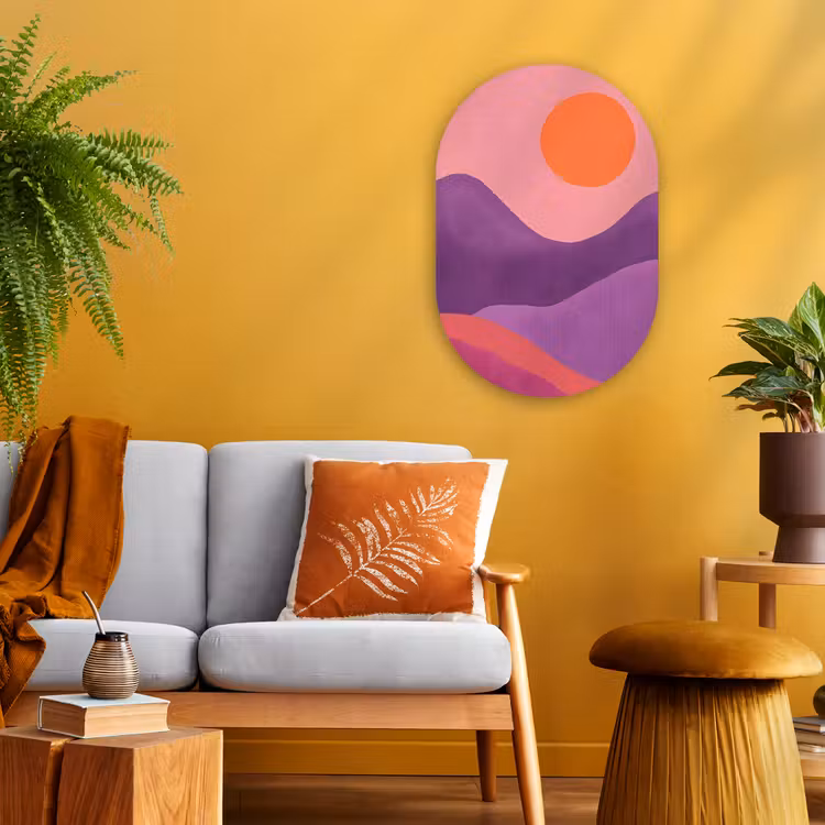 Zon - Heuvels - Paars - Abstract Wandcirkel Ovaal Forex klein -sfeer4