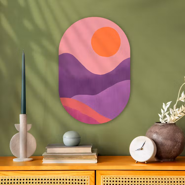 Zon - Heuvels - Paars - Abstract Wandcirkel Ovaal Forex klein -sfeer2