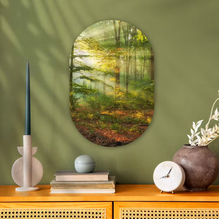 Zon - Bos - Bomen - Natuur - Herfst Wandcirkel Ovaal Forex klein -sfeer2