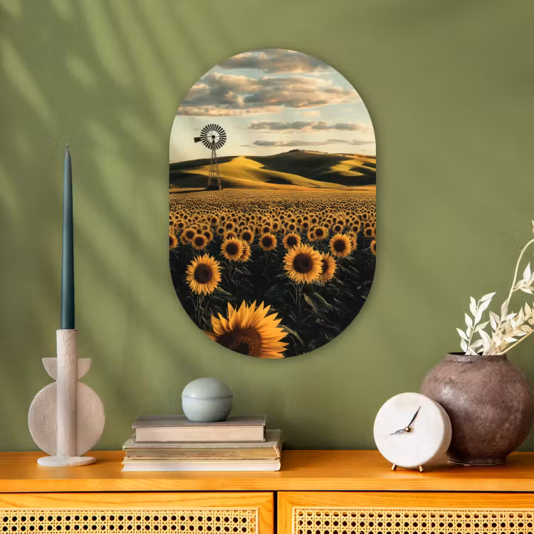 Zonnebloem - Veld - Windmolen Wandcirkel Ovaal Forex klein -sfeer2