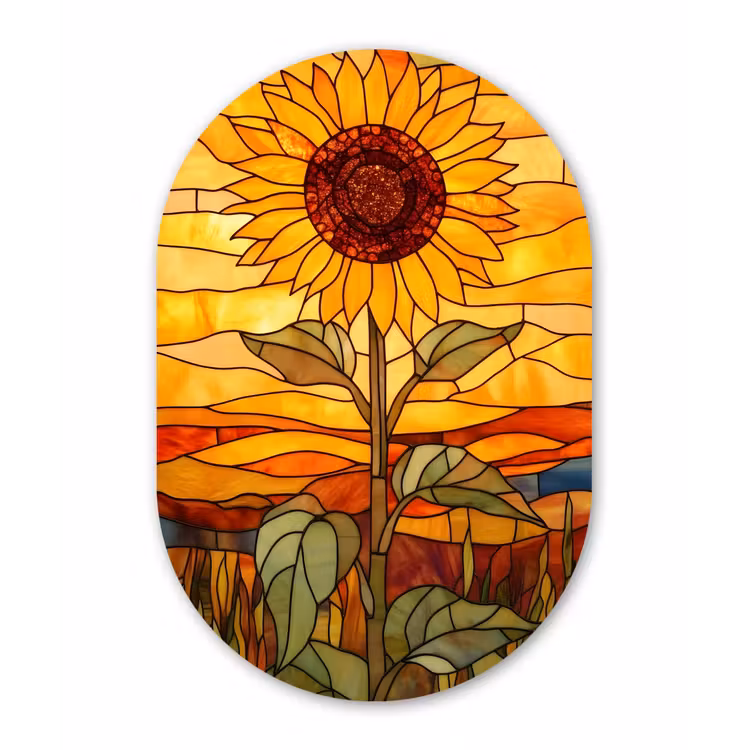 Zonnebloem - Mozaïek - Zonsondergang - Geel Wandcirkel Ovaal Forex klein -3d