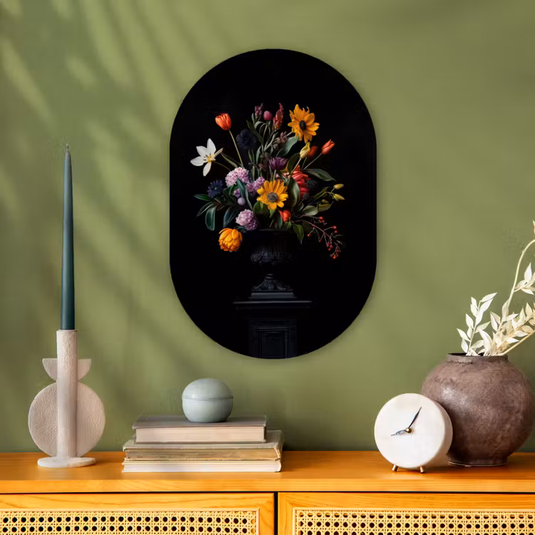 Zonnebloemen - Boeket - Kleurrijk Wandcirkel Ovaal Forex klein -sfeer2