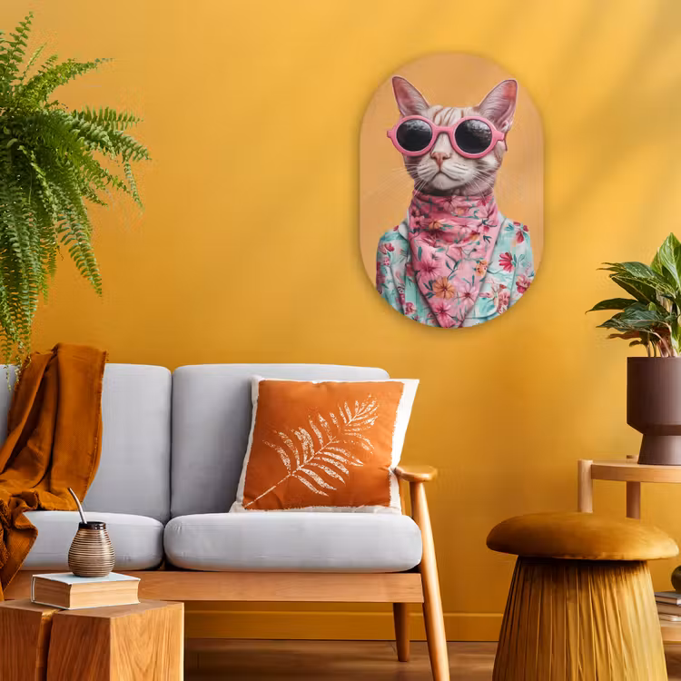 Zonnebril - Kat - Sjaal - Bloemen Wandcirkel Ovaal Forex klein -sfeer4
