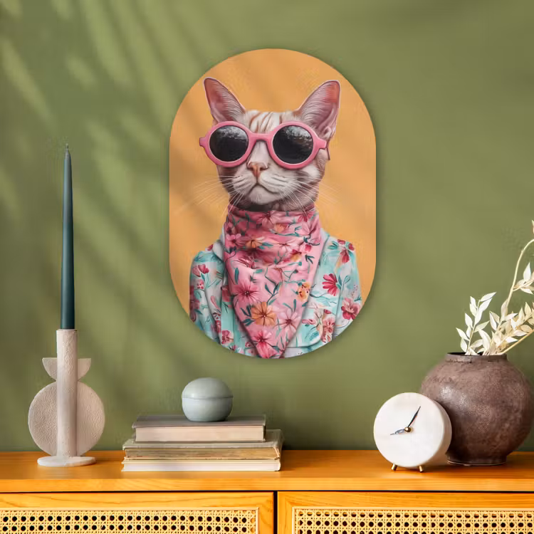 Zonnebril - Kat - Sjaal - Bloemen Wandcirkel Ovaal Forex klein -sfeer2