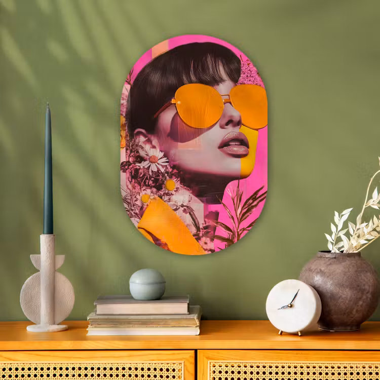 Zonnebril - Oranje - Vrouw - Planten Wandcirkel Ovaal Forex klein -sfeer2