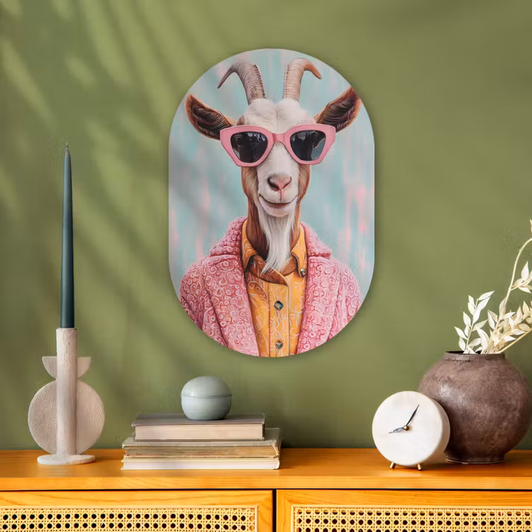 Zonnebril - Roze - Geit - Horen Wandcirkel Ovaal Forex klein -sfeer2