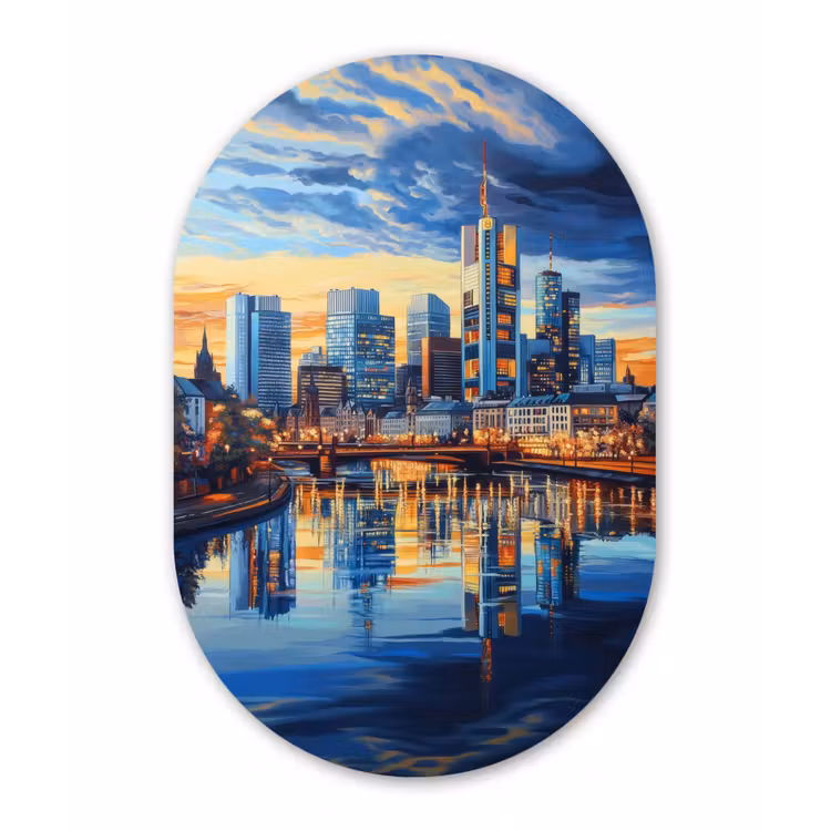 Zonsondergang Frankfurt - Stad - Skyline - Water Wandcirkel Ovaal Forex klein -3d