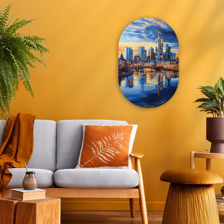 Zonsondergang Frankfurt - Stad - Skyline - Water Wandcirkel Ovaal Forex klein -sfeer4