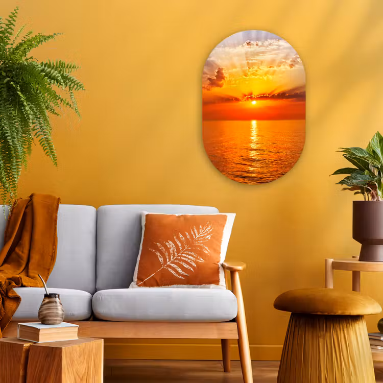 Zonsondergang - Zee - Lucht - Oranje - Horizon - Water Wandcirkel Ovaal Forex klein -sfeer4
